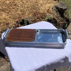 Cheese & Cracker Silver Pewter w. Wood Insert Divided Serving Tray 16x6.25x2.25"